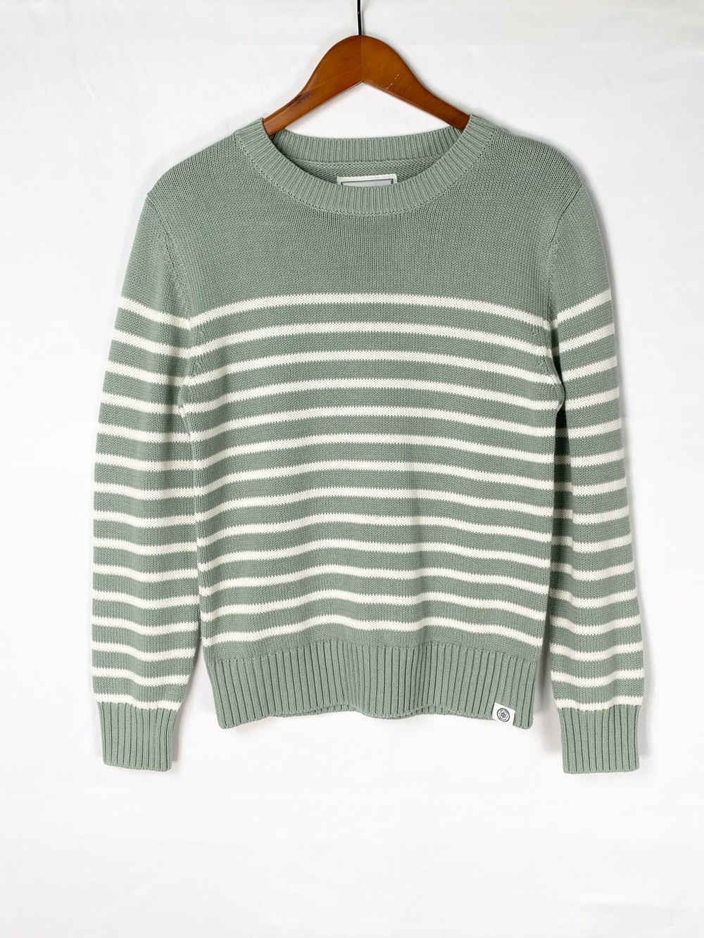 Long Wharf Supply Co Sconset SeaWell Sweater in Spruce Crewneck Stripe